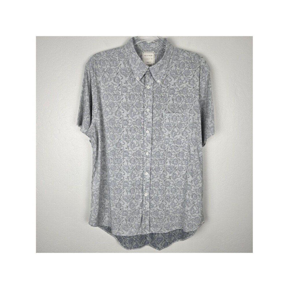 Billy Reid Button Down Shirt Short Sleeve Reversed Print Pale Green Size L